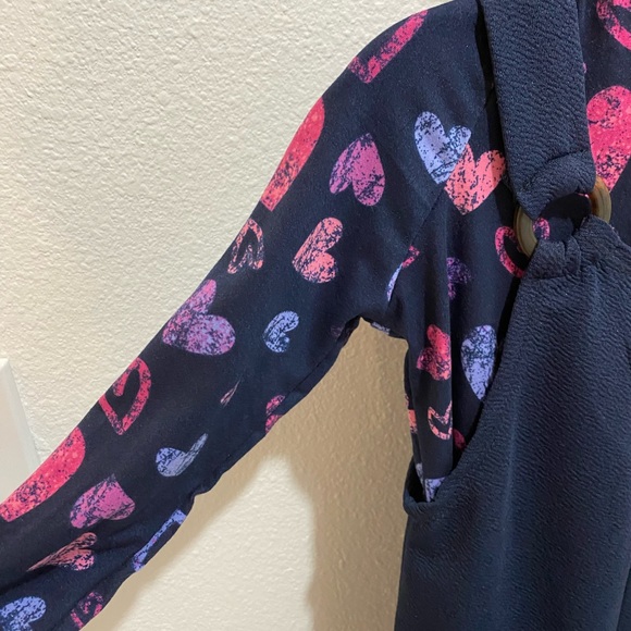 1st Kiss Little Girls Navy Jumper Dress w/Long Sleeve Top w/Hearts - S (4/5) - Picture 4 of 8